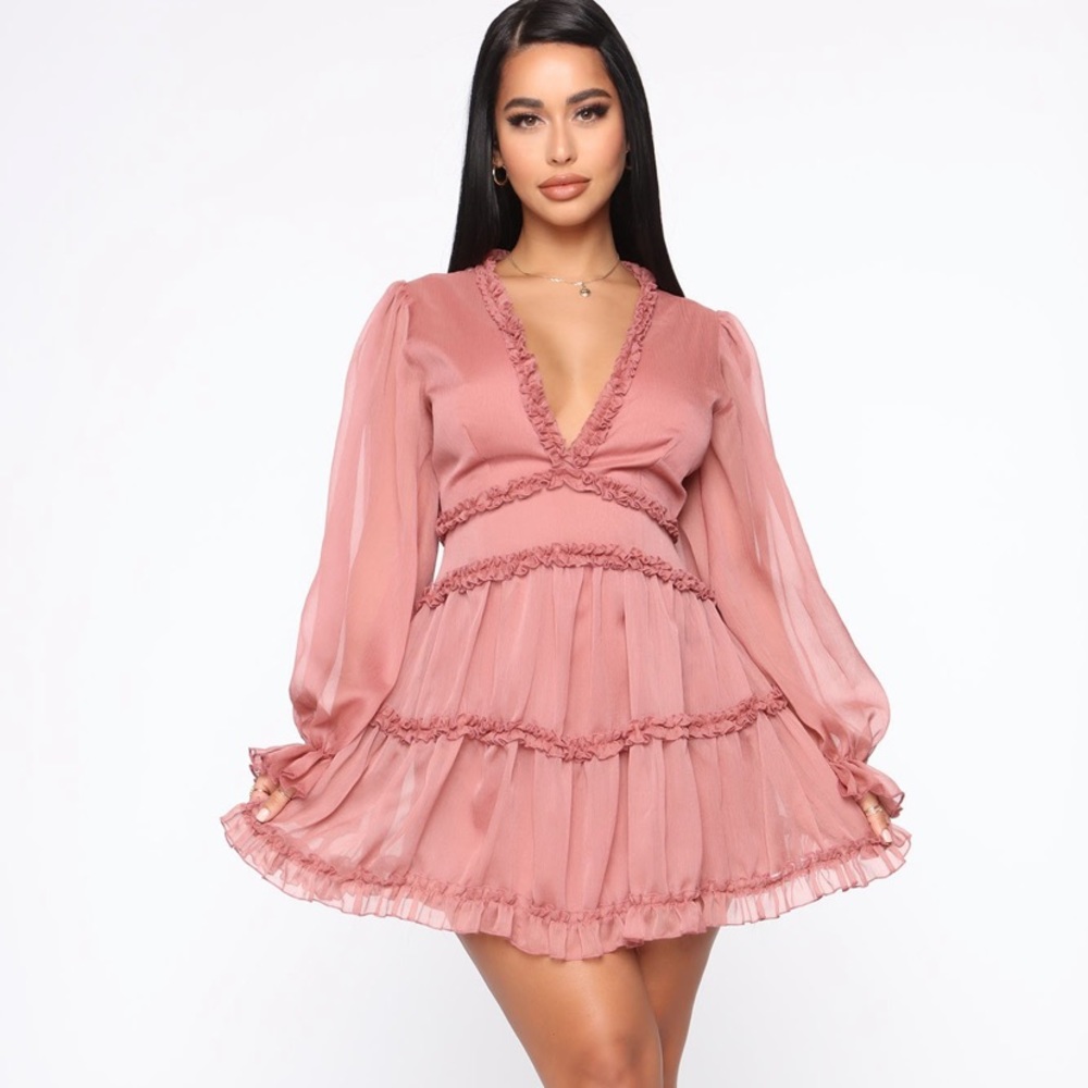 Pink ruffled mini dress